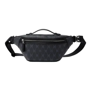 FION Mountain And Sea Journey Series Artificial Leather Fanny Pack Regular Men's Black