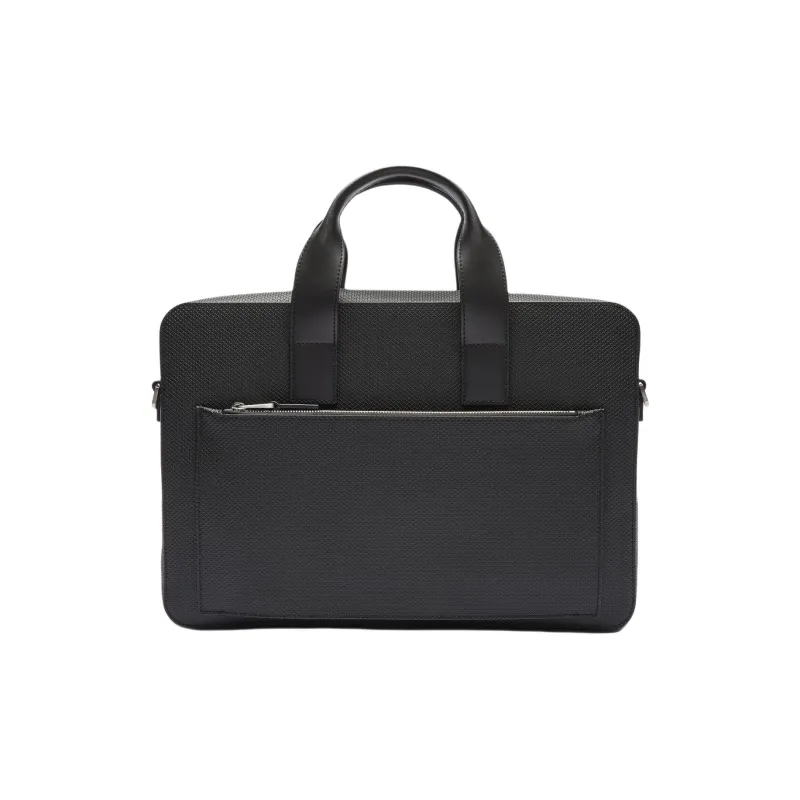 LACOSTE Cow Split Leather Laptop Bag Men's Black-2