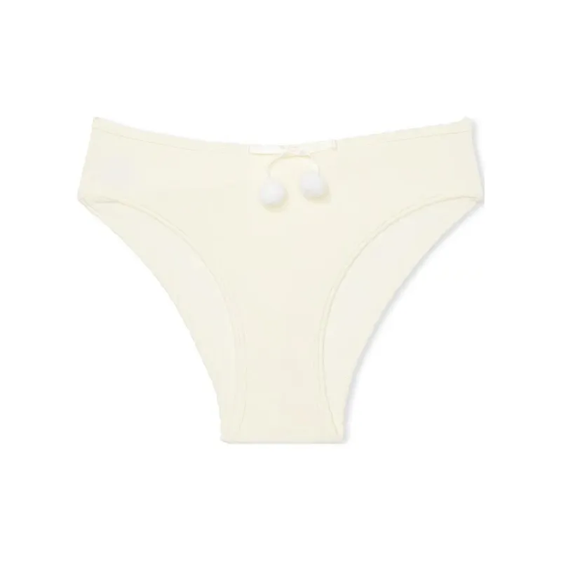 Victoria's Secret PINK Powder Puff Cotton Cheeky Panty / Creamer Pom Tie Underpants Women's 1 Pack Yellow-0