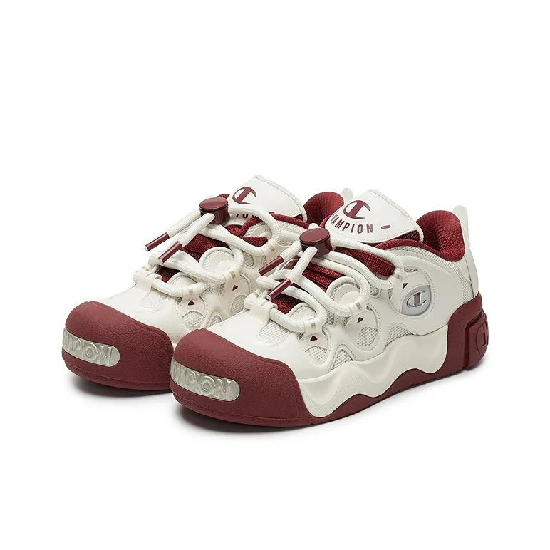 Champion Puffed Donut Low Top Skateboard Shoes Women's Milk White/Team Red-1