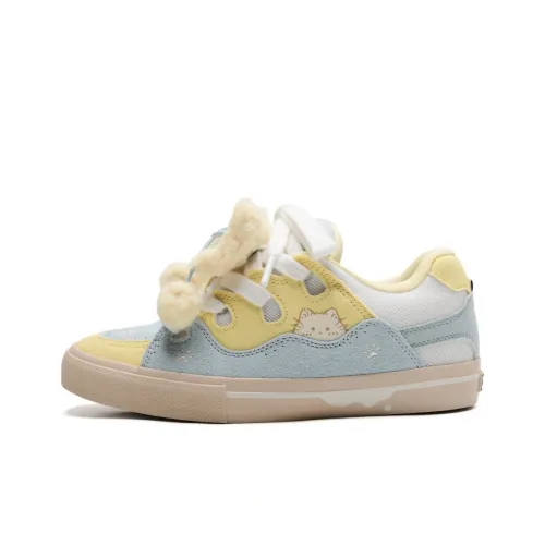 CHERRY&KALIKA Low Top Skateboard Shoes Women's Blue Yellow White
