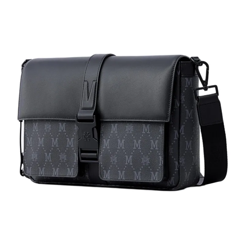 FION Mountain And Sea Journey Series Artificial Leather Shoulder Bag, Crossbody Bag Men's Classic Black-9