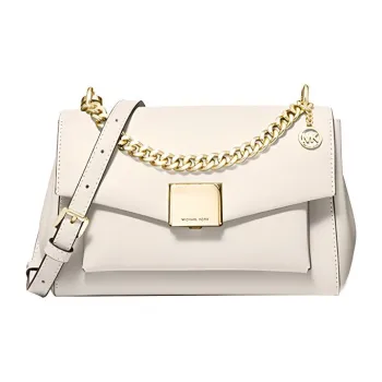 MICHAEL KORS Lita Leather Shoulder Bag, Crossbody Bag Medium Size Women's Milk White