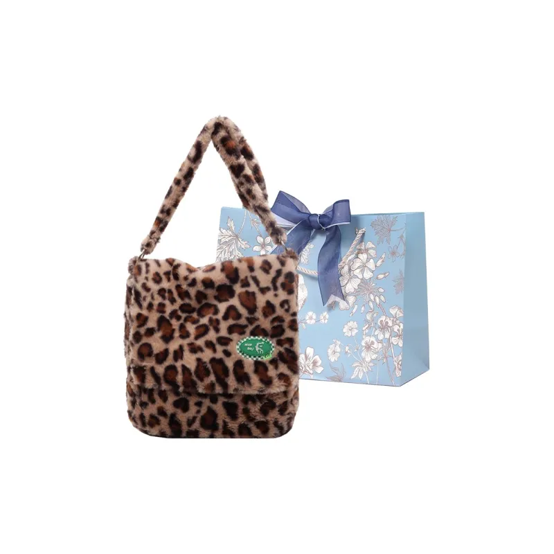 REDOO Plush Shoulder Bag Women's Black Ecru/Leopard Print Brown-10