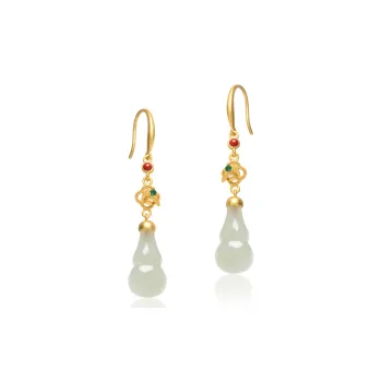 MARY WINDSOR Hetian Jade 3D Effect Gourd Earring Pale Greenish White Jade Women's
