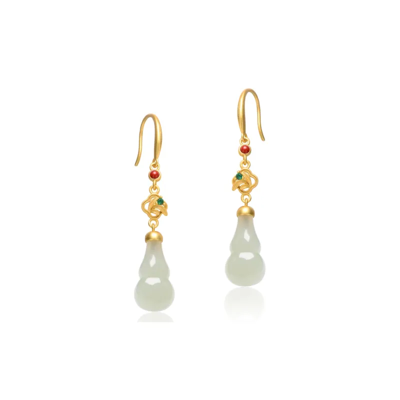 MARY WINDSOR Hetian Jade 3D Effect Gourd Earring Pale Greenish White Jade Women's-0