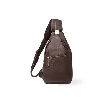DOSRFINI Cow Leather Sling Bag Men's Litchi Pattern Black/Litchi Pattern Chocolate