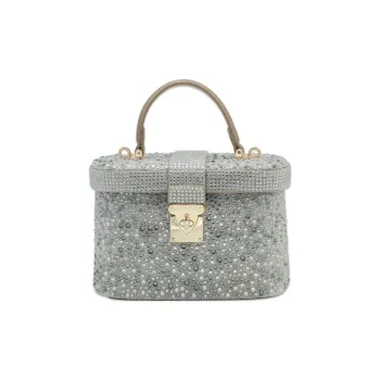 URANOLITH Top Grain Cow Leather Box Bag One Shoulder Handbag Women's Galaxy Gray/Obsidian Black