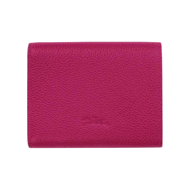 LONGCHAMP Le Foulonné Cow Leather Card Holder Wallet Women's Beetroot-1