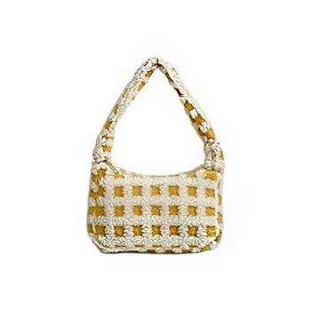 ZAVC Plush Underarm One Shoulder Handbag Women's Ecru/Black