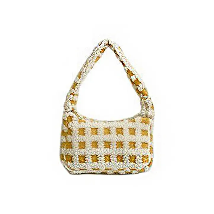 ZAVC Plush Underarm One Shoulder Handbag Women's Ecru/Black-0