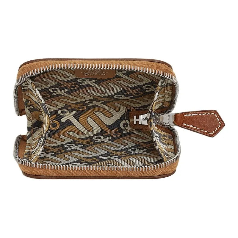 HERMES Silk'In Evercolor Calfskin Coin Purse Women's Gold/Marshmallow Tea Brown/Pink Chalk White-1