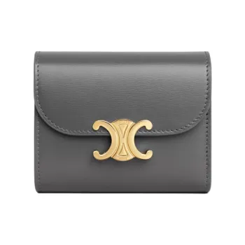 CELINE Triomphe Calfskin Wallet Small Size Women's Coal Gray