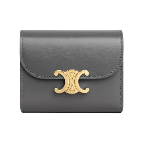 CELINE Triomphe Calfskin Wallet Small Size Women's Coal Gray