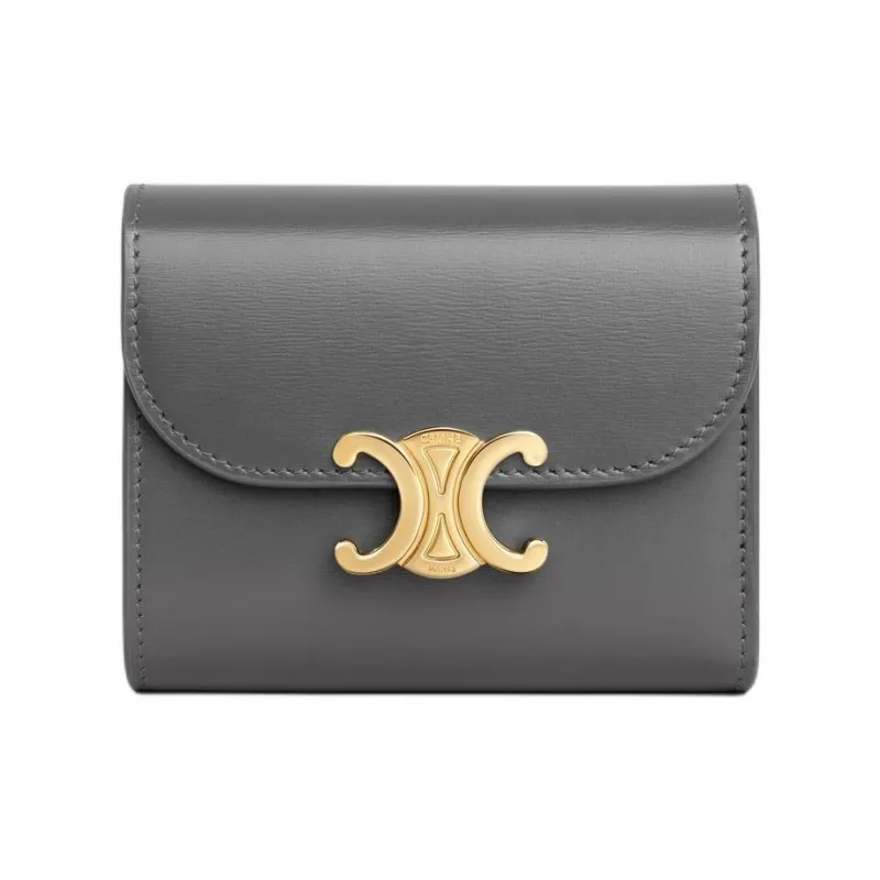 CELINE Triomphe Calfskin Wallet Small Size Women's Coal Gray-0