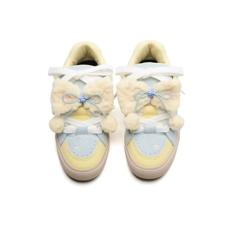 CHERRY&KALIKA Low Top Skateboard Shoes Women's Blue Yellow White-3