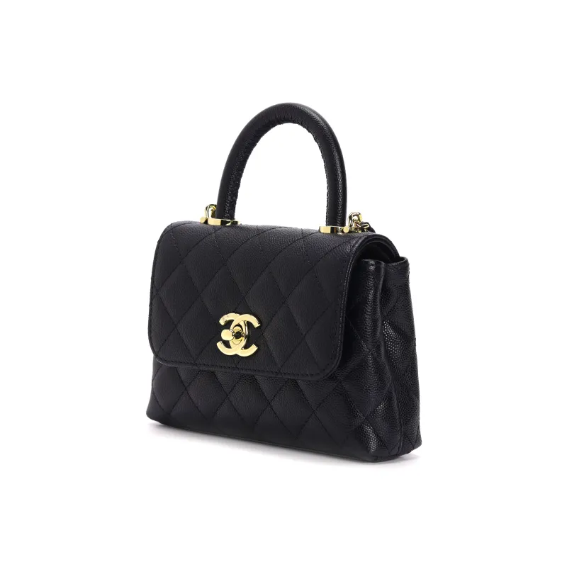 CHANEL Coco Handle Grain Calfskin Shoulder Bag, Crossbody Bag, Handbag Women's Black-1