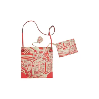 HERMES Silk With Swift Calfskin Crossbody Bag, Shoulder Bag Women's Open Country Orange