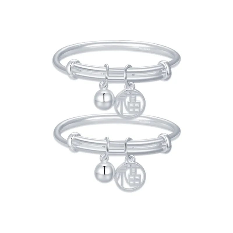 JINLIUFUJIXIANG 999 Fine Silver Bangles Women's-0