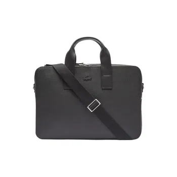 LACOSTE Cow Split Leather Laptop Bag Men's Black