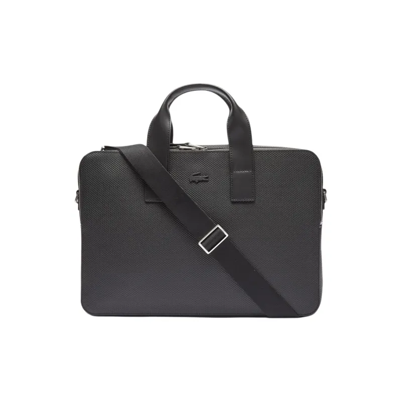 LACOSTE Cow Split Leather Laptop Bag Men's Black-0