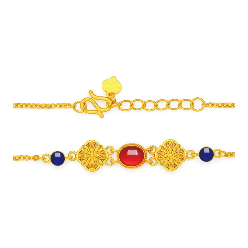 SUNFEEL Palace Enamel Collection, Bao Luo Zhu Enamel Filigree Solid Gold 999 .9 Priced In Gram Gold Bracelet Women's-1
