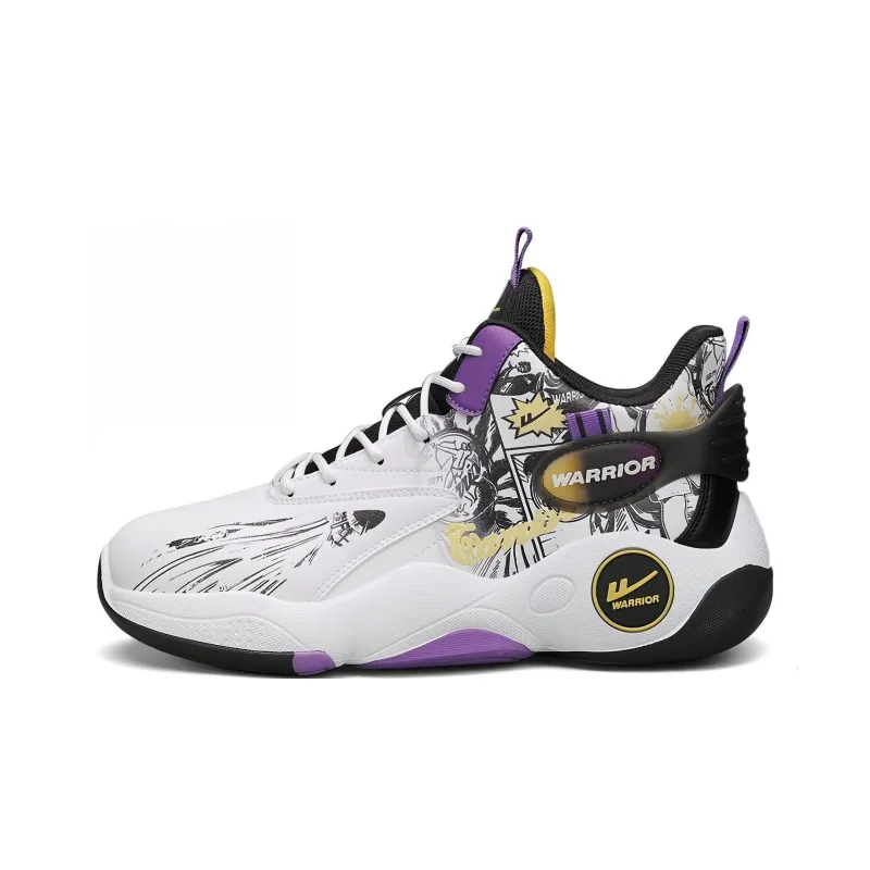 Warrior Cushioning Anti-Slip Wear-Resistant Height Increasing Warm High-Top Basketball Shoes Men's White Blue-13