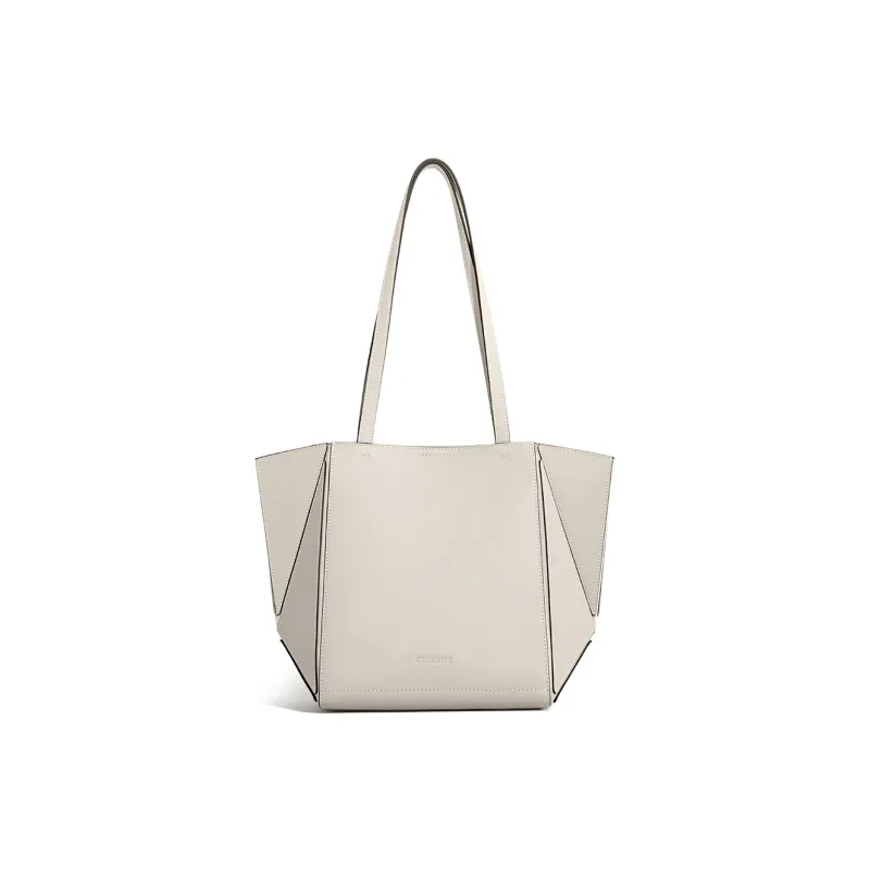 Cthulhu Cow Leather Elegant Minimalist Style Capsule Foldable Shoulder Bag Medium Size Women's Black/Beige/Gray/White-8