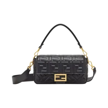 FENDI Baguette Calfskin Shoulder Bag, Crossbody Bag, Handbag Medium Size Women's Black