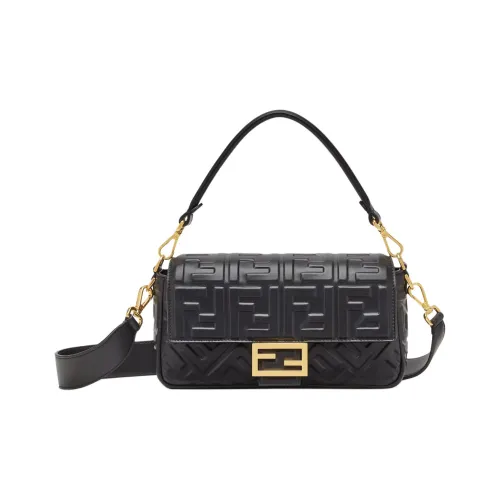 FENDI Baguette Calfskin Shoulder Bag, Crossbody Bag, Handbag Medium Size Women's Black