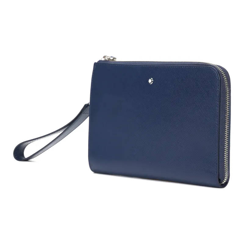 MONTBLANC Leather Clutch Small Size Men's Blue-3
