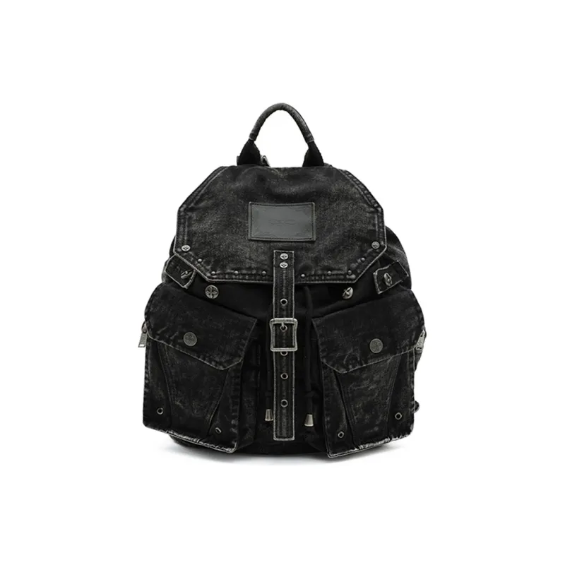 SMFK Coarse Twill Denim Cotton Backpack Regular Unisex Wilderness Black-0