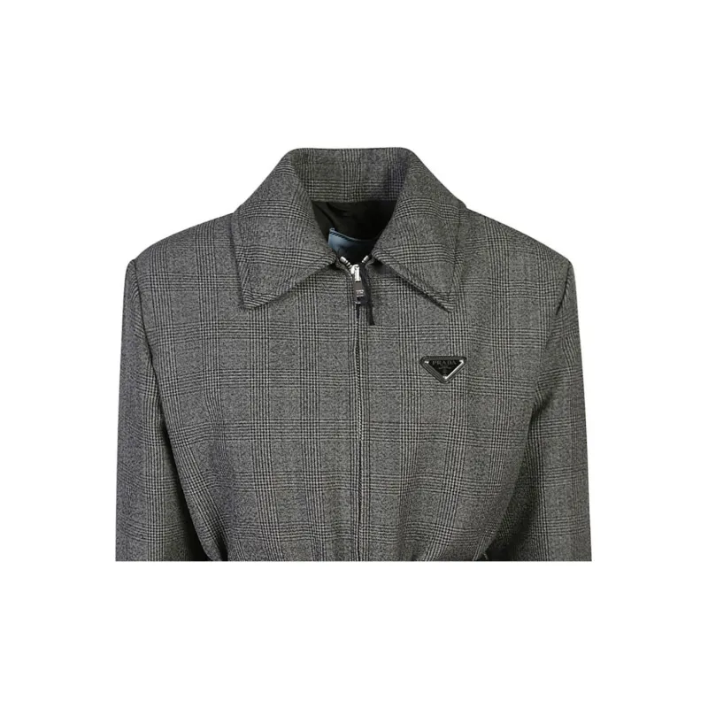 PRADA Triangle-Logo Belted Checked Jacket-2