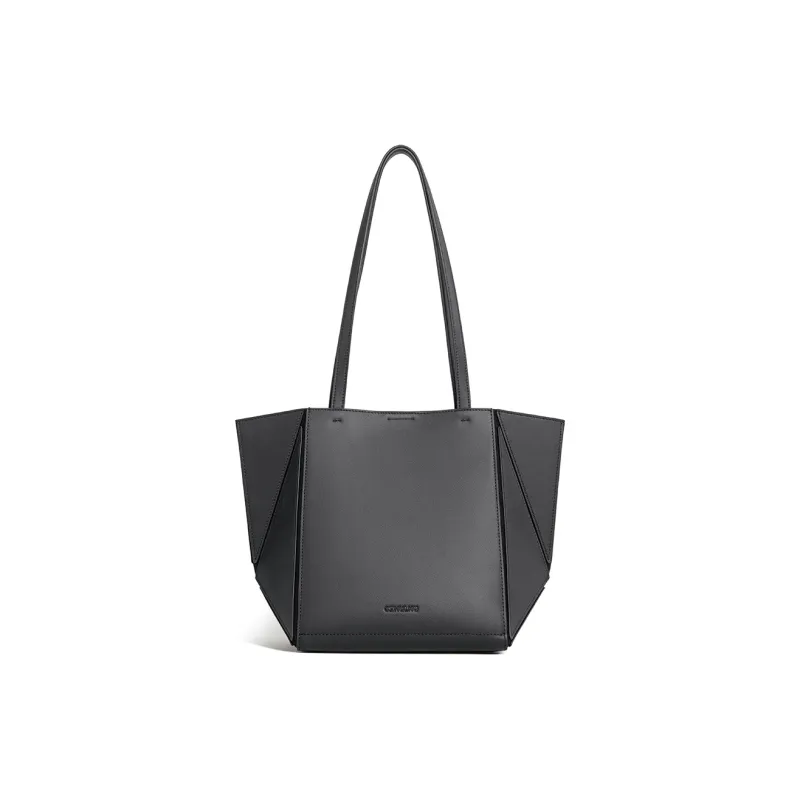 Cthulhu Cow Leather Elegant Minimalist Style Capsule Foldable Shoulder Bag Medium Size Women's Black/Beige/Gray/White-3