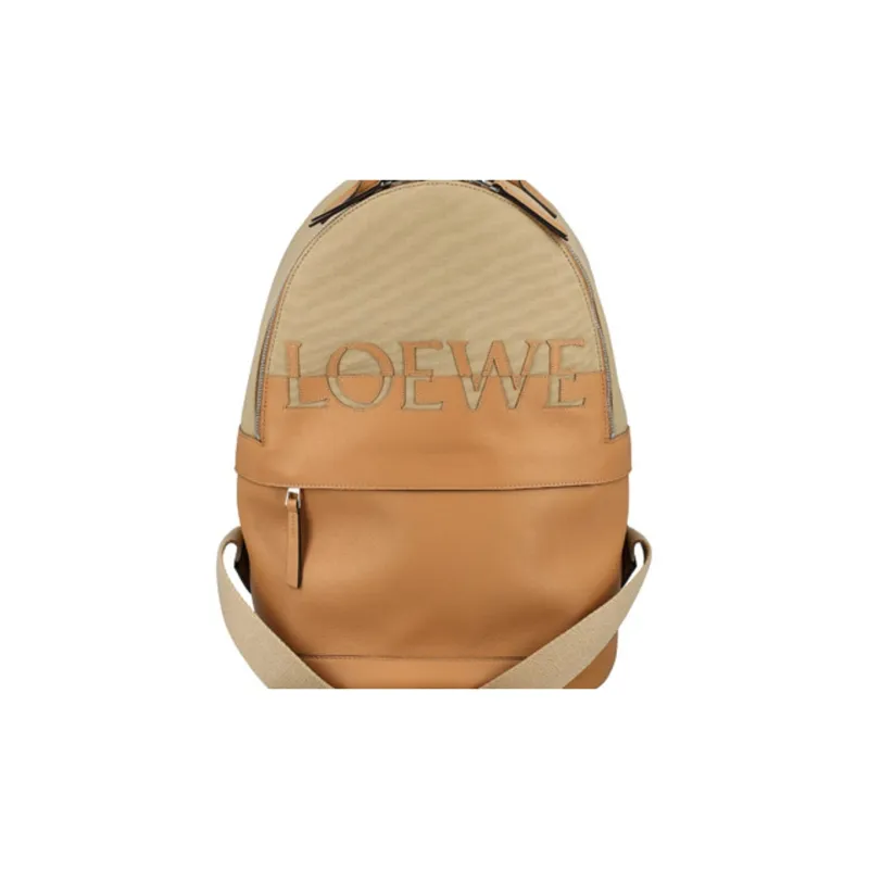 LOEWE Cow Leather With Cotton Backpack Unisex Brown-4