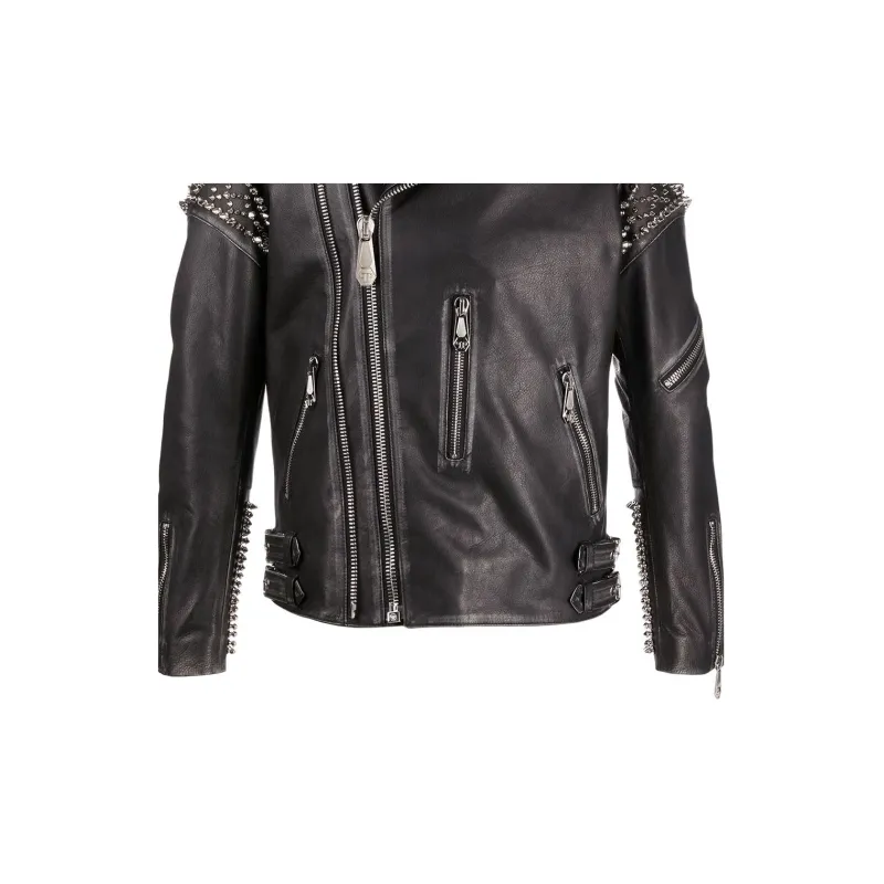 PHILIPP PLEIN SS23 Leather Jackets Coats Men's Black-3