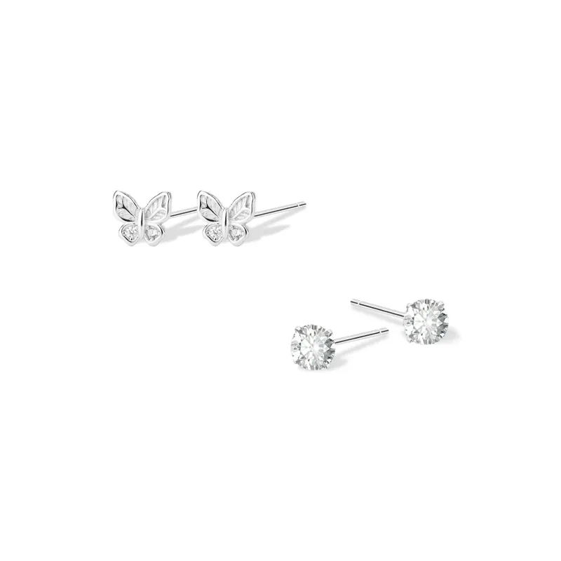 KUMET Sterling Silver Stud Earrings Women's Couple Birthday Anniversary Gift-0