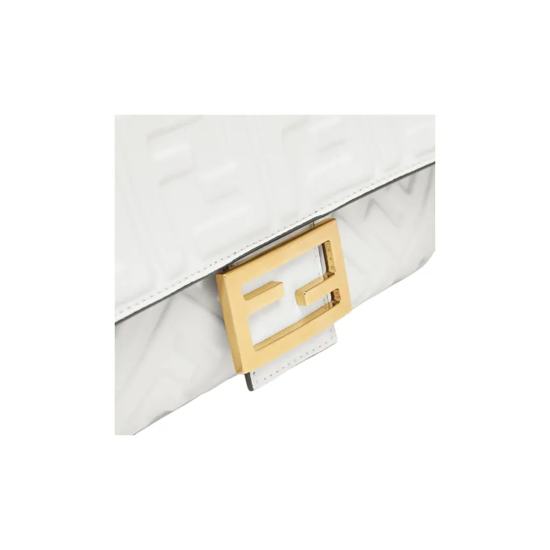 FENDI Baguette Calfskin Shoulder Bag, Crossbody Bag, Handbag Medium Size Women's White-4