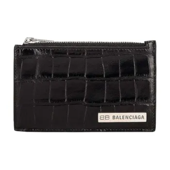 Balenciaga Croc Embossed 5 Card Slot Coin Card Holder Black