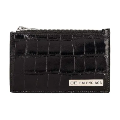 Balenciaga Croc Embossed 5 Card Slot Coin Card Holder Black