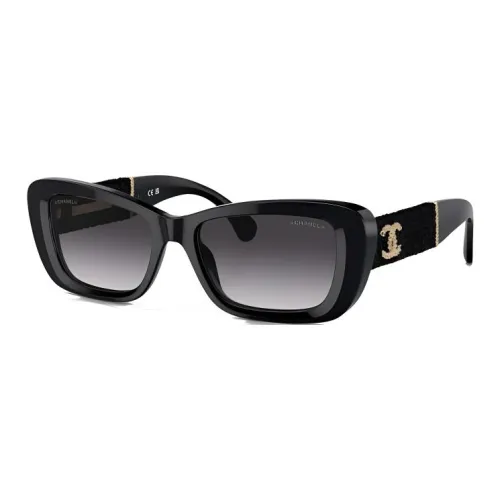 CHANEL Acetate Irregular Shape Sunglasses Women's Black