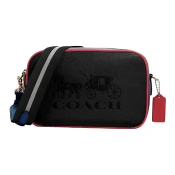 COACH Jes Cow Leather Camera Bags Crossbody Bags Medium Size Women's Black/Orange