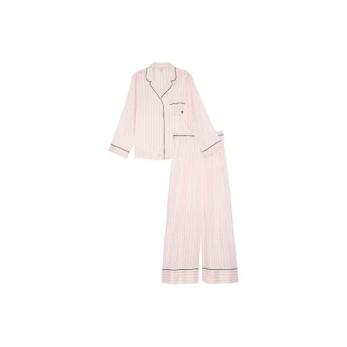 Victoria's Secret Glazed Satin Long Palazzo Pajama Set / PRCS Pajama Set Women's Pink Stripes
