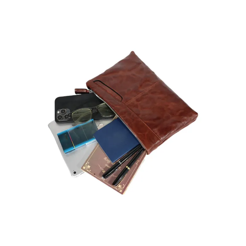 DOSRFINI Cow Leather Clutch Large Size Men's Black/Russet-2