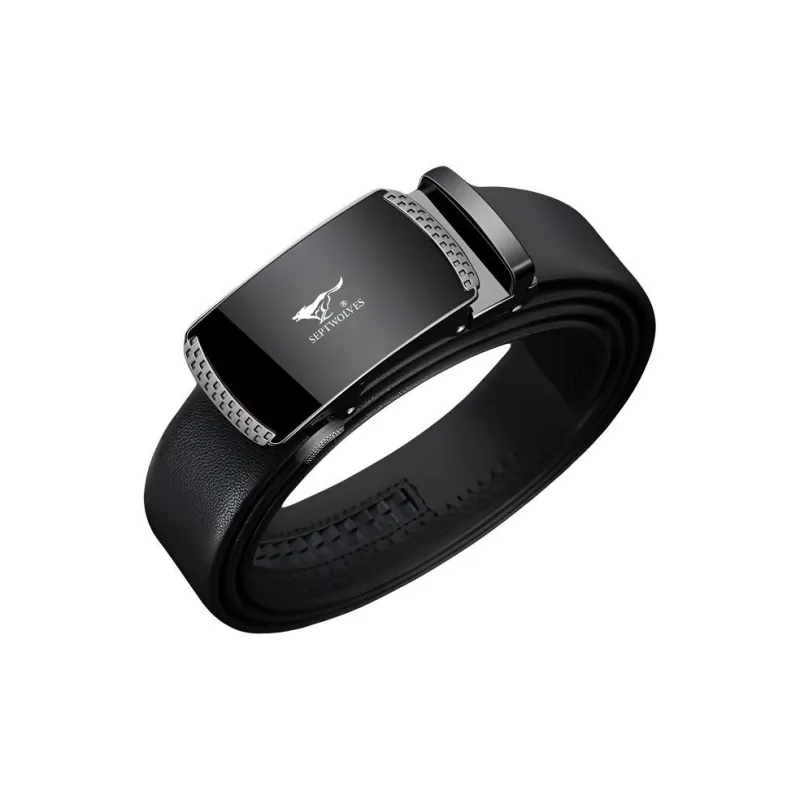SEPTWOLVES Cow Leather Leather Belts Men's Black Width 3.5CM-0