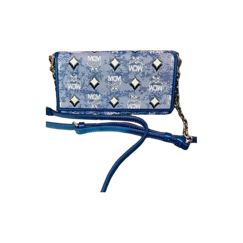 MCM Aren Jacquard Textile, Leather Trim Chain Wallet, Shoulder Bag, Crossbody Bag Tubas Women's Blue-3