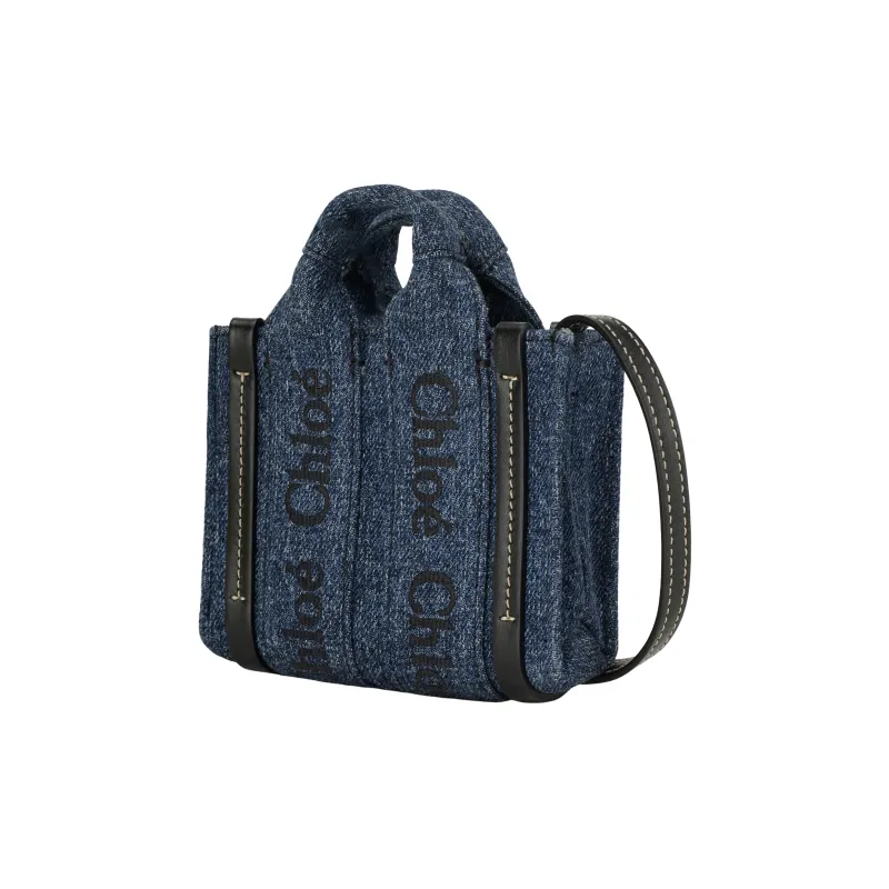 Chloe Woody Denim Tote Bag Shopping Bag Shoulder Bag Crossbody Bag Handbag Nano Women's Blue-3