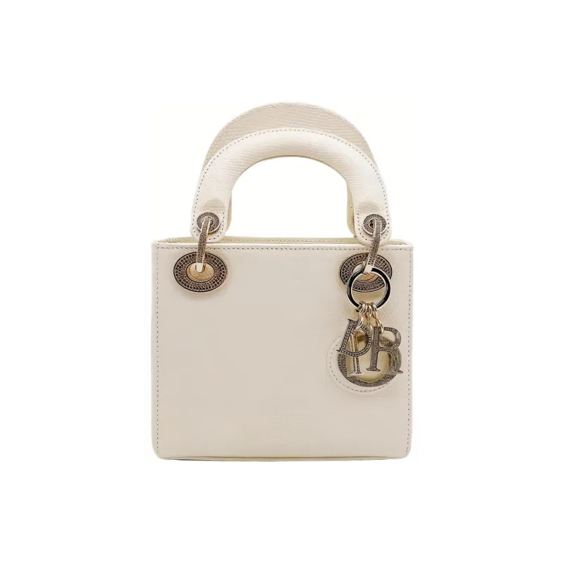 DIOR Lady Dior Lizard Skin Dior Bag Shoulder Bag Crossbody Bag Handbag Mini Women's Milk White-0