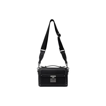 FION Mountain And Sea Journey Series Litchi Cow Leather Shoulder Bags Handbags Large Size Men's Classic Black
