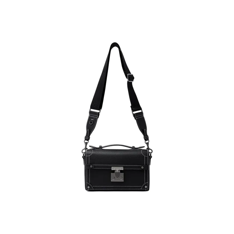 FION Mountain And Sea Journey Series Litchi Cow Leather Shoulder Bags Handbags Large Size Men's Classic Black-0